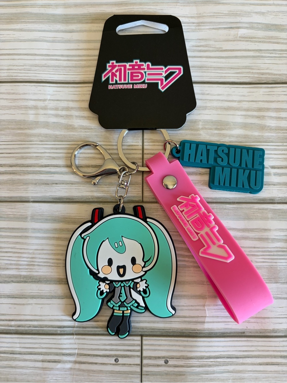 Hatsune Miku Rubber Keychain with Pink Strap